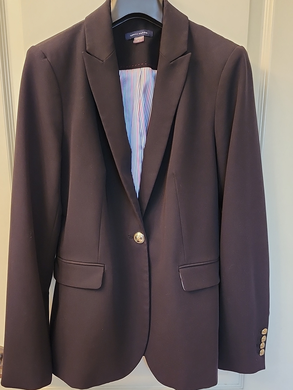 Tommy Hilfiger Black Single-Button Blazer with Gold Buttons, Size 4 (EUC)